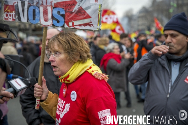 Manifestation nationale des cheminots contre le projet de réforme de leur statut à Paris le 22 mars 2018