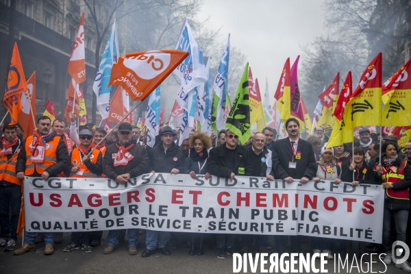 Manifestation nationale des cheminots contre le projet de réforme de leur statut à Paris le 22 mars 2018