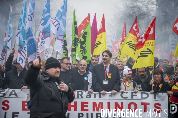 Manifestation nationale des cheminots contre le projet de réforme de leur statut à Paris le 22 mars 2018