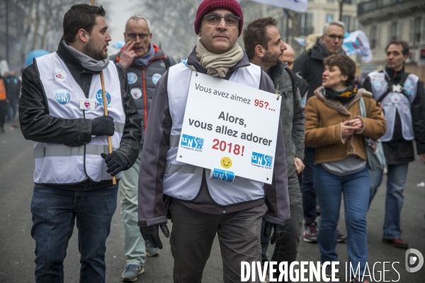 Manifestation nationale des cheminots contre le projet de réforme de leur statut à Paris le 22 mars 2018