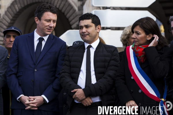 Hommage d Anne HIDALGO et Benjamin GRIVEAUX à Brahim BOUARRAM, assassiné en 1995.