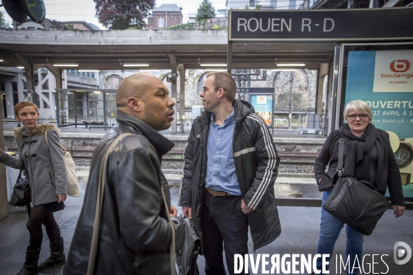 Usagers de la ligne Paris Rouen Le Havre pendant les grèves SNCF