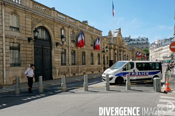 Illustration mai 2018.Potelets anti intrusion installes rue du faubourg saint honore devant le palais de l  Elysees