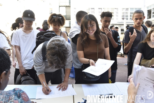 Baccalauréat, résultat positif et joyeux du BAC, au lycée. BAC, high students of school.