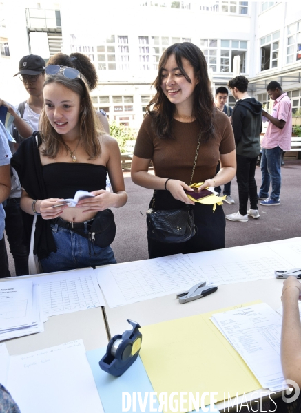 Baccalauréat, résultat positif et joyeux du BAC, au lycée. BAC, high students of school.