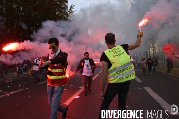 Manifestation pour la Journée de grève interprofessionnels du 9 octobre 2018 à Paris.