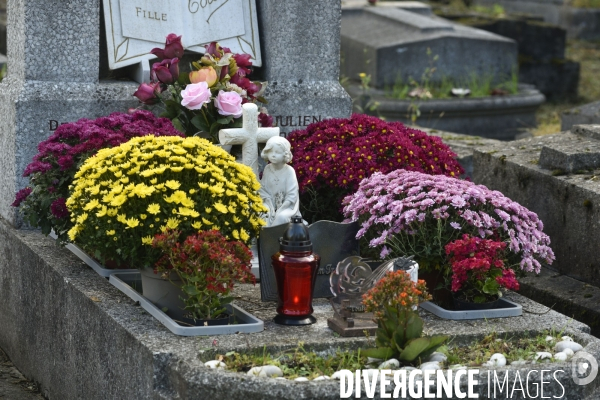 Cimetière et fleurs de fête des morts