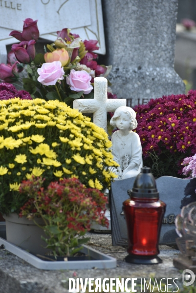 Cimetière et fleurs de fête des morts