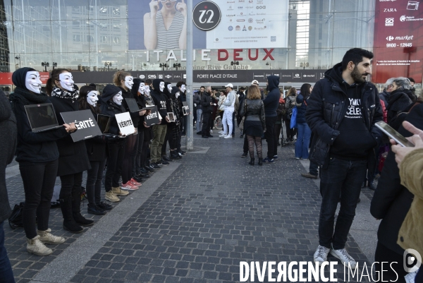 Action cause animale, ANONYMOUS FOR THE VOICELESS, Cube of Truth. International cube day November 3RD 2018 PARIS. Animals rights.