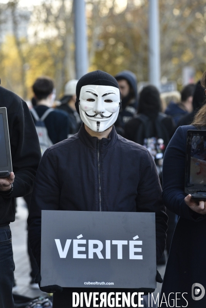 Action cause animale, ANONYMOUS FOR THE VOICELESS, Cube of Truth. International cube day November 3RD 2018 PARIS. Animals rights.