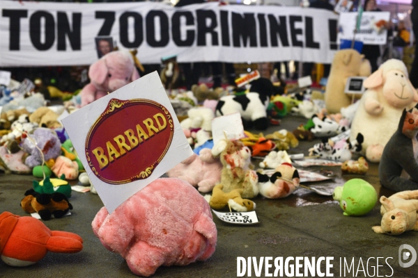 Action cause animale du collectif Boucherie abolition, BALANCE TON ZOOCRIMINEL. Animals rights.