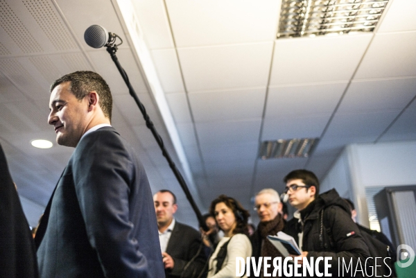 Deplacement du ministre gerald darmanin au centre des impots de chelles.