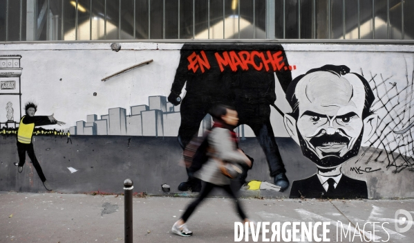 Fresque pro gilets jaunes rue d Aubervilliers à Paris