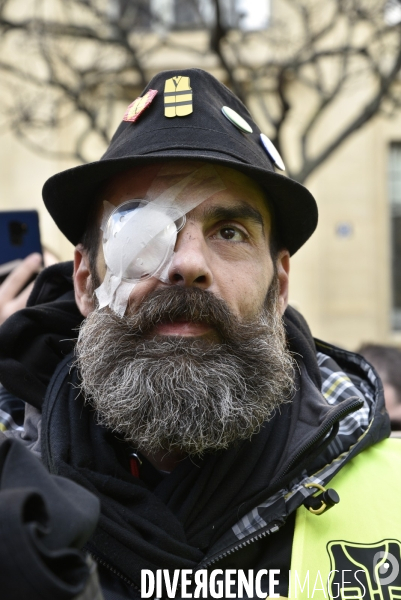 Manifestation Gilets jaunes, marche blanche pour les blessés du 2 février 2019 à Paris.