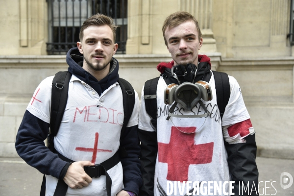 Manifestation Gilets jaunes, marche blanche pour les blessés du 2 février 2019 à Paris.