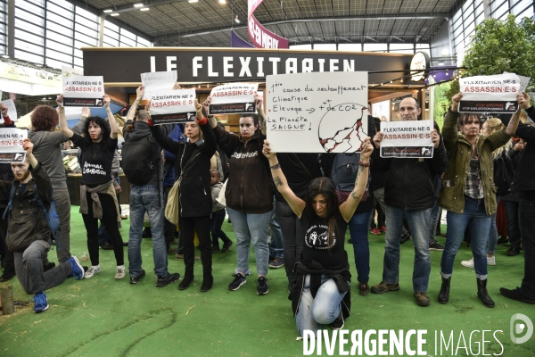 Activistes Vegans au Salon de l Agriculture 2019, devant le stand INTERBEV/FLEXITARIEN. Animals rights