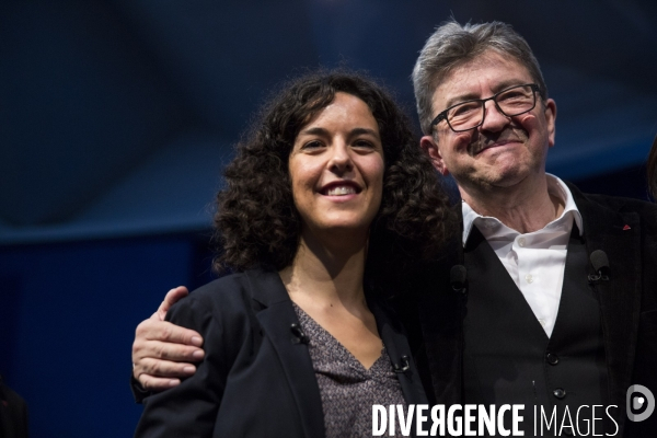 Meeting de Manon AUBRY et Jean-Luc MELENCHON pour les européennes.