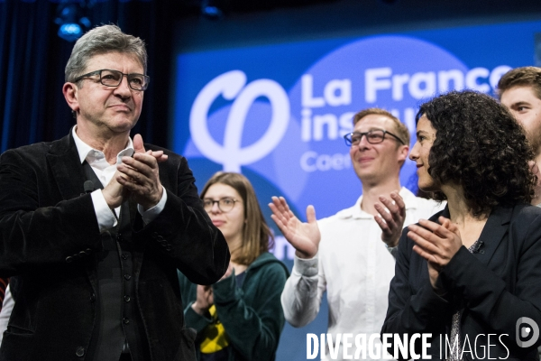 Meeting de Manon AUBRY et Jean-Luc MELENCHON pour les européennes.