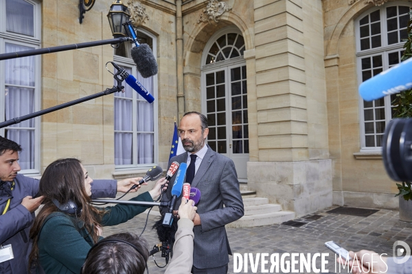 Matignon, Edouard Philippe et partenaires sociaux pour mesures Macron, suite gilets jaunes