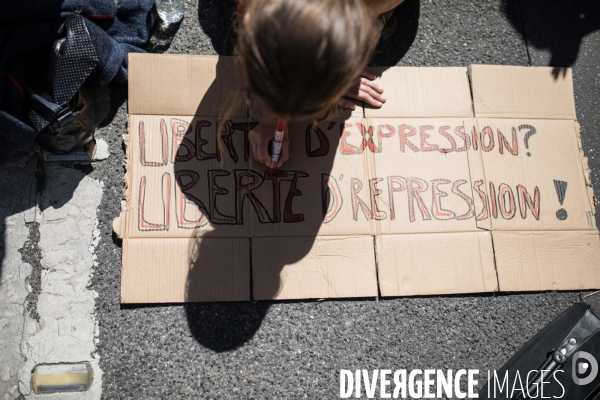 Rassemblement face au sénat contre la loi Blanquer