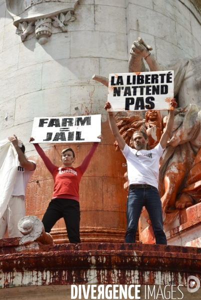 Action Boucherie Abolition, des militants animalists dénoncent l exploitation des animaux. Animals rights.