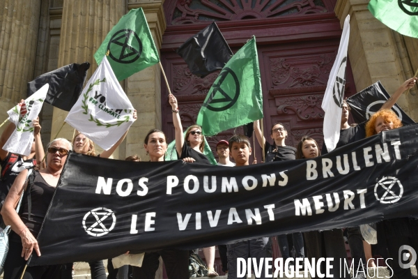 Notre coeur brûle  . Action d Extinction Rebellion France pour alerter sur les incendies en Amazonie et dans le monde.