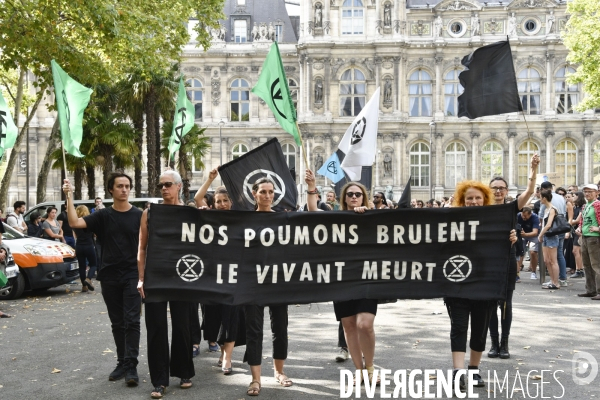 Notre coeur brûle  . Action d Extinction Rebellion France pour alerter sur les incendies en Amazonie et dans le monde.