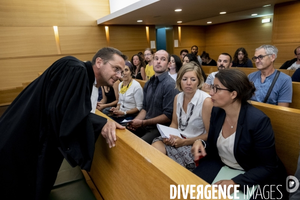 Manifestation et procès des Décrocheurs du portrait d Emmanuel Macron.