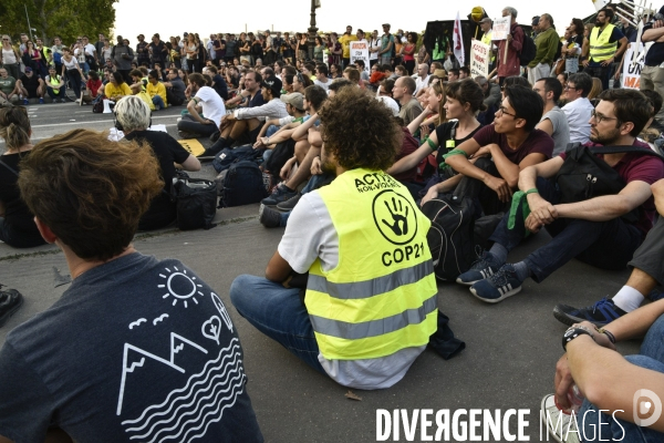 Action blocage du pont de Tolbiac en marge de la Marche pour le climat 2019, à Paris. Walk for the climate.