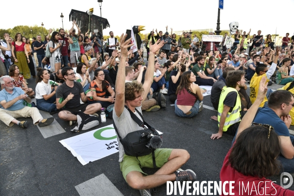 Action blocage du pont de Tolbiac en marge de la Marche pour le climat 2019, à Paris. Walk for the climate.