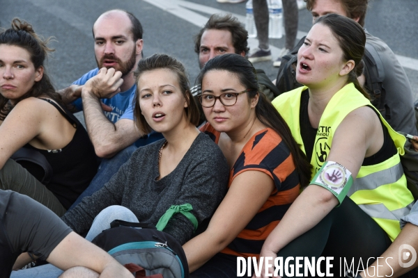 Action blocage du pont de Tolbiac en marge de la Marche pour le climat 2019, à Paris. Walk for the climate.