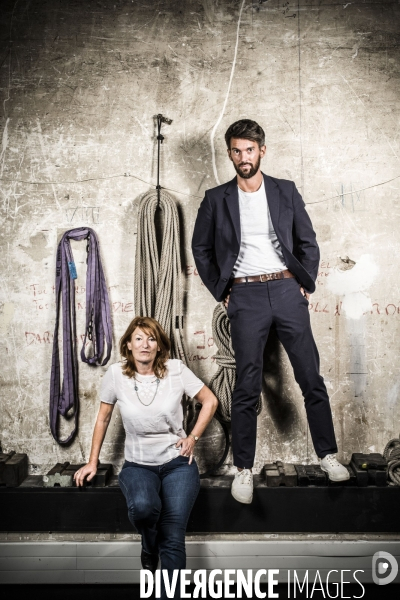 Portraits croises du directeur du theatre de la porte saint martin, jean robert-charrier et de la comedienne murielle mayette-holtz.