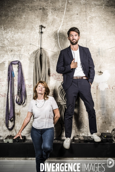 Portraits croises du directeur du theatre de la porte saint martin, jean robert-charrier et de la comedienne murielle mayette-holtz.