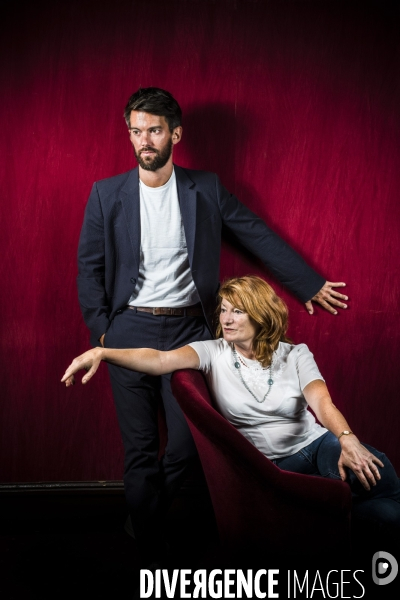 Portraits croises du directeur du theatre de la porte saint martin, jean robert-charrier et de la comedienne murielle mayette-holtz.