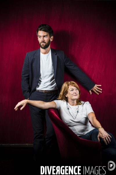 Portraits croises du directeur du theatre de la porte saint martin, jean robert-charrier et de la comedienne murielle mayette-holtz.