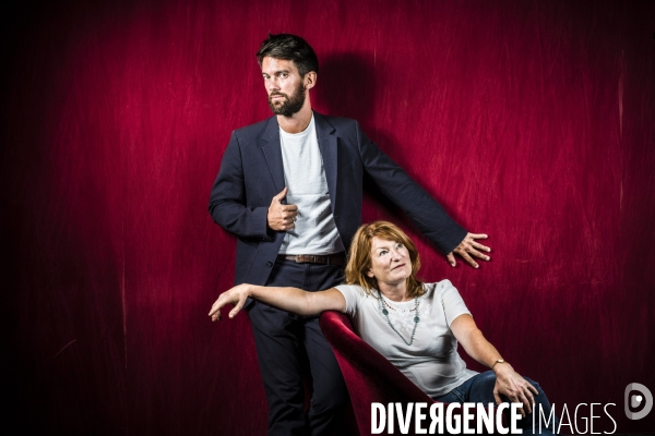 Portraits croises du directeur du theatre de la porte saint martin, jean robert-charrier et de la comedienne murielle mayette-holtz.