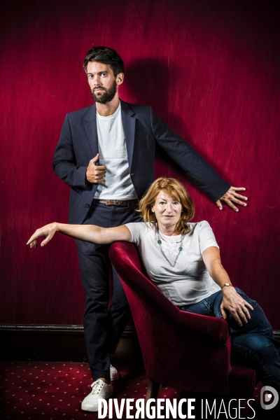 Portraits croises du directeur du theatre de la porte saint martin, jean robert-charrier et de la comedienne murielle mayette-holtz.