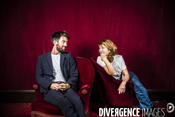 Portraits croises du directeur du theatre de la porte saint martin, jean robert-charrier et de la comedienne murielle mayette-holtz.