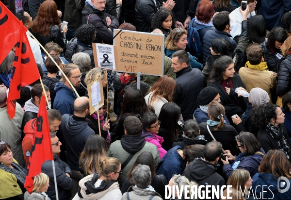 Rassemblement et greve apres le suicide de Christine Renon