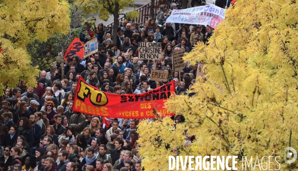 Rassemblement et greve apres le suicide de Christine Renon