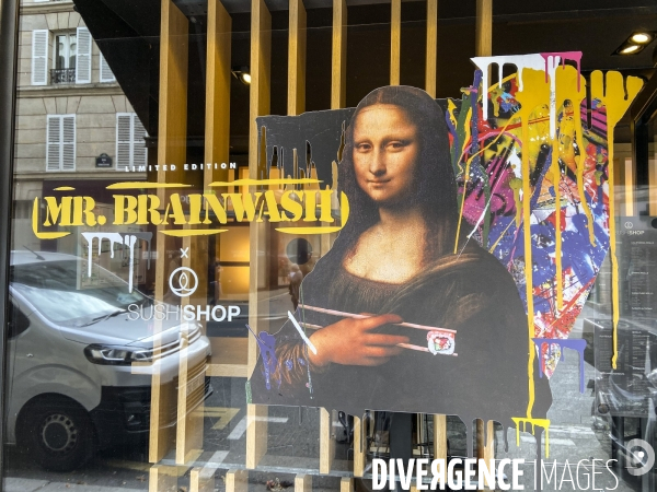 Mr brainwash invite mona lisa chez sushi shop