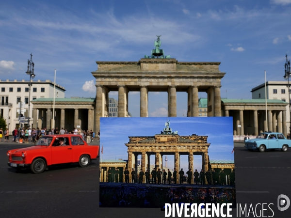 Berlin 30 ans plus tard. Une combinaison avant et après de deux images du mur de Berlin aujourd hui 2019 par rapport à 1989. Berlin 30 years later. A before and after 2019 compared to 1989.