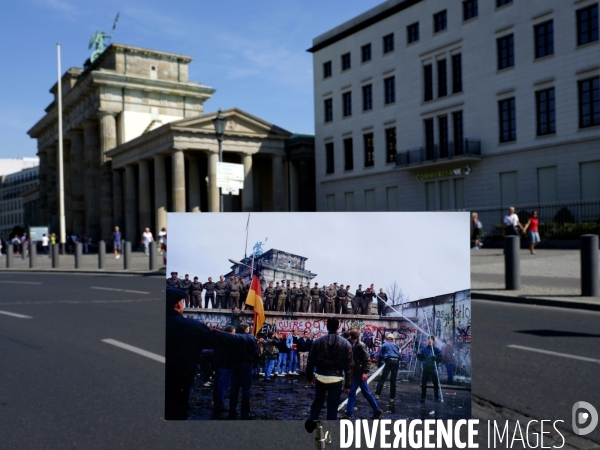 Berlin 30 ans plus tard. Une combinaison avant et après de deux images du mur de Berlin aujourd hui 2019 par rapport à 1989. Berlin 30 years later. A before and after 2019 compared to 1989.