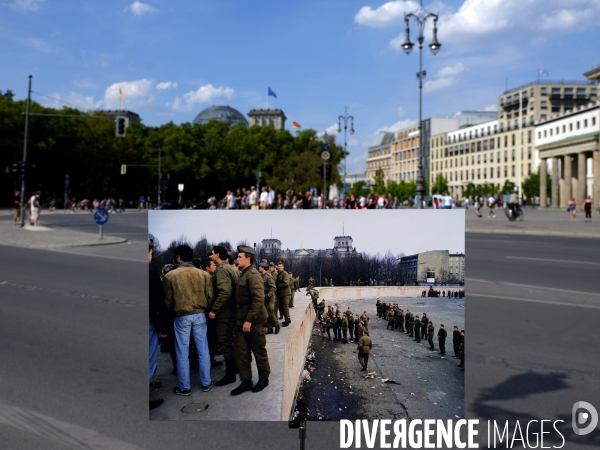 Berlin 30 ans plus tard. Une combinaison avant et après de deux images du mur de Berlin aujourd hui 2019 par rapport à 1989. Berlin 30 years later. A before and after 2019 compared to 1989.