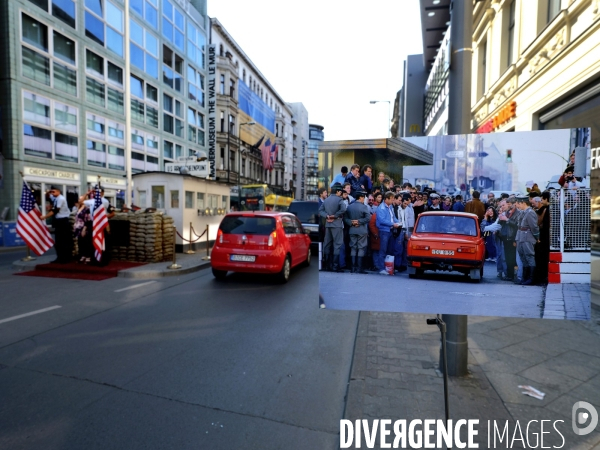 Berlin 30 ans plus tard. Une combinaison avant et après de deux images du mur de Berlin aujourd hui 2019 par rapport à 1989. Berlin 30 years later. A before and after 2019 compared to 1989.