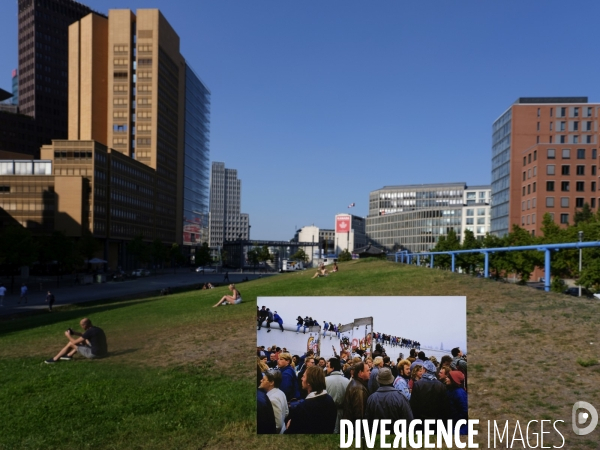 Berlin 30 ans plus tard. Une combinaison avant et après de deux images du mur de Berlin aujourd hui 2019 par rapport à 1989. Berlin 30 years later. A before and after 2019 compared to 1989.