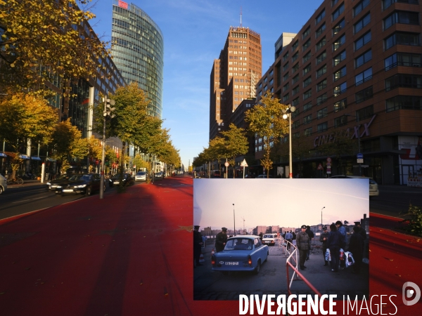 Berlin 30 ans plus tard. Une combinaison avant et après de deux images du mur de Berlin aujourd hui 2019 par rapport à 1989. Berlin 30 years later. A before and after 2019 compared to 1989.