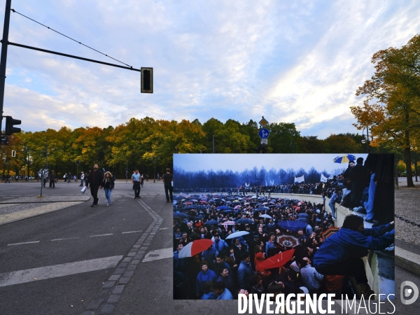 Berlin 30 ans plus tard. Une combinaison avant et après de deux images du mur de Berlin aujourd hui 2019 par rapport à 1989. Berlin 30 years later. A before and after 2019 compared to 1989.