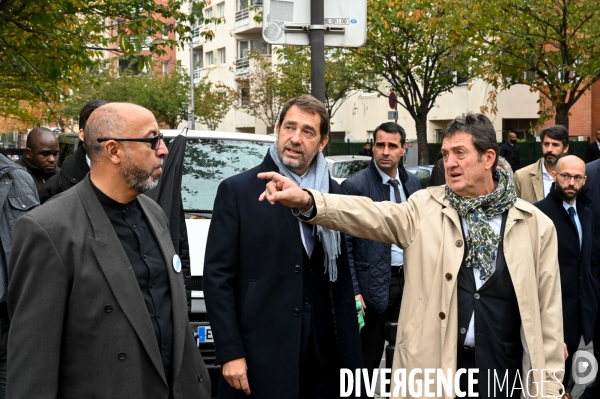 La Courneuve. Christophe Castaner, Laurent Nunez et Julien Denormandie.
