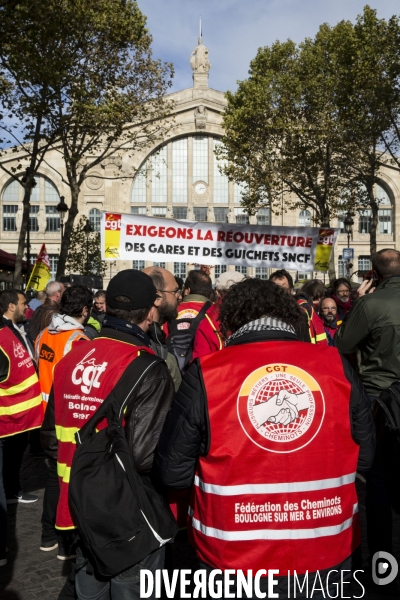 Manifestation de la CGT cheminots pour le maintien des guichets dans les gares.